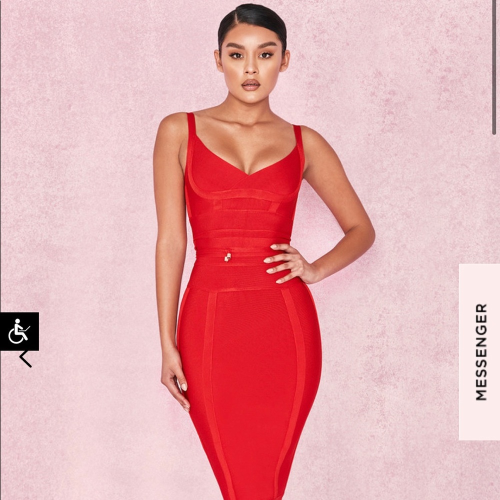 BELICE' RED TIE WAIST BANDAGE DRESS